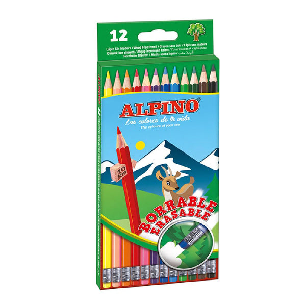 Caja 12 Lápices de Colores  Borrables Alpino