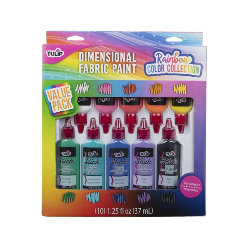 Set 10 Pinturas Tela Dimensional  Slick Rainbow 37ml Tulip