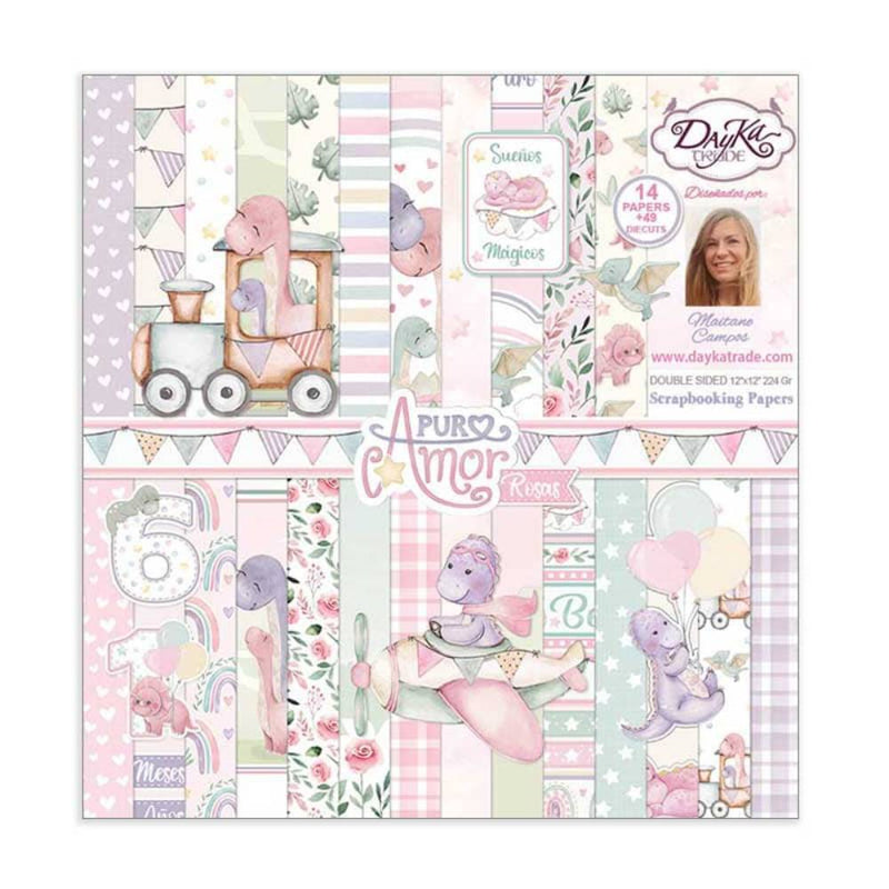 Set Papeles Scrap 30x30 Puro Amor Niña Dayka