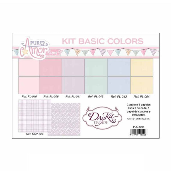 Set Papeles Scrap 30x30 Basic Colors Puro Amor Rosa Dayka