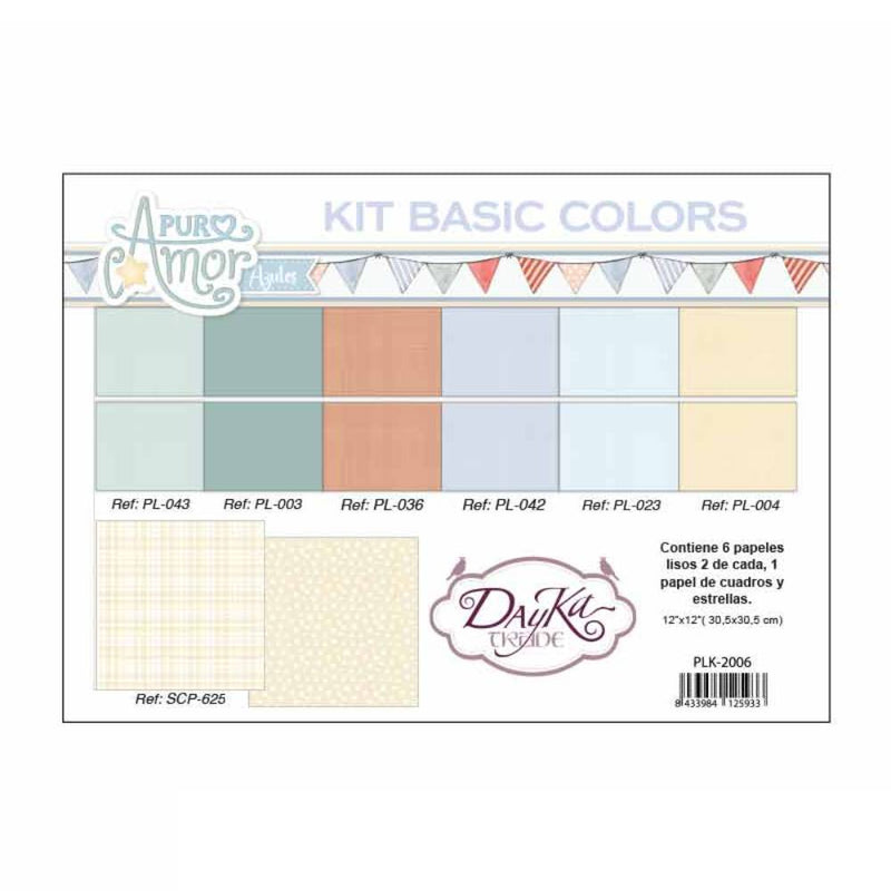 Set Papeles Scrap 30x30 Basic Colors Puro Amor Azul Dayka