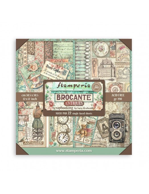 Set 22 Papeles Scrap Brocante Antiques 30x30 Stamperia