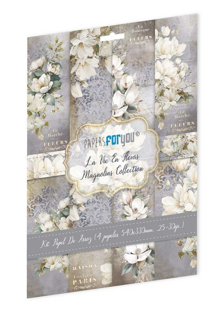 Set Papel Arroz 54x33 La Vie En Fleurs Magnolias