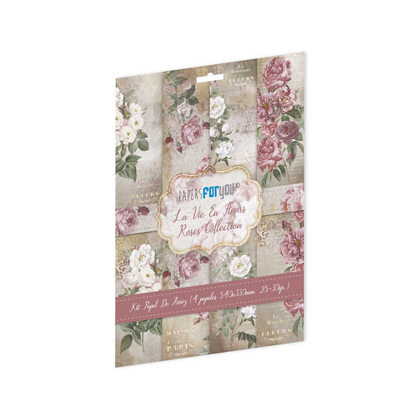 Set Papel Arroz 54x33 La Vie En Fleurs Roses