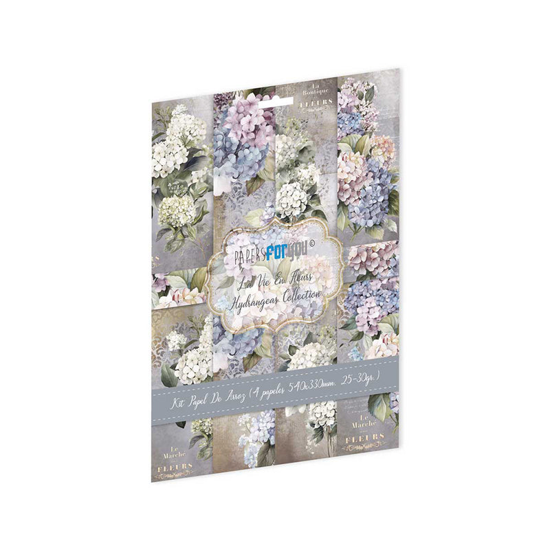 Set Papel Arroz 54x33 La Vie En Fleurs Hydrangeas