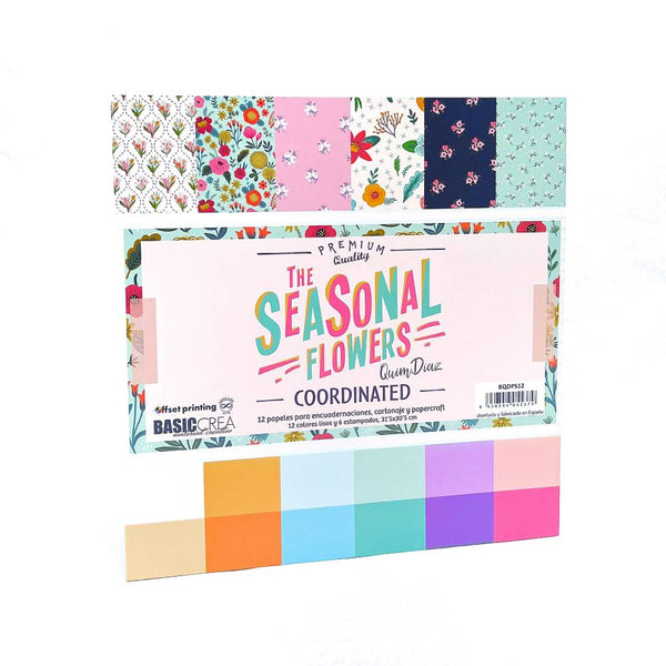 Set 6 Papel Scrap 30x30 Doble Cara + 6 Hojas 1 Cara The Seasonal Flowers