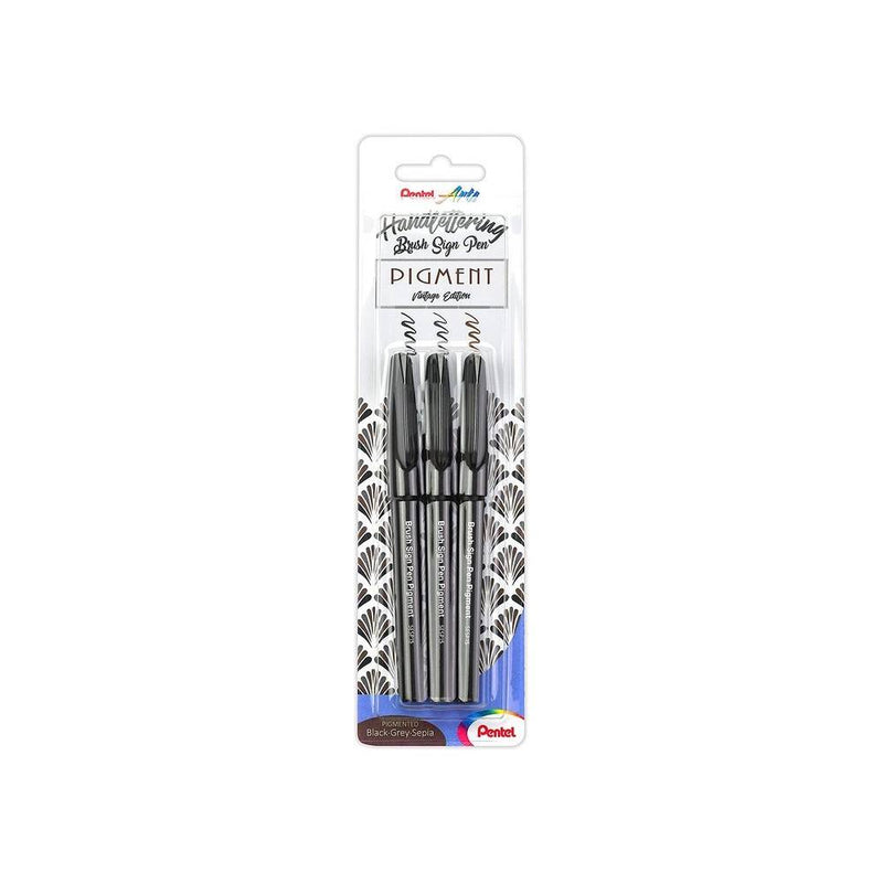 Set 3 Rotuladores Lettering Negro Gris Sepia Pentel Touch