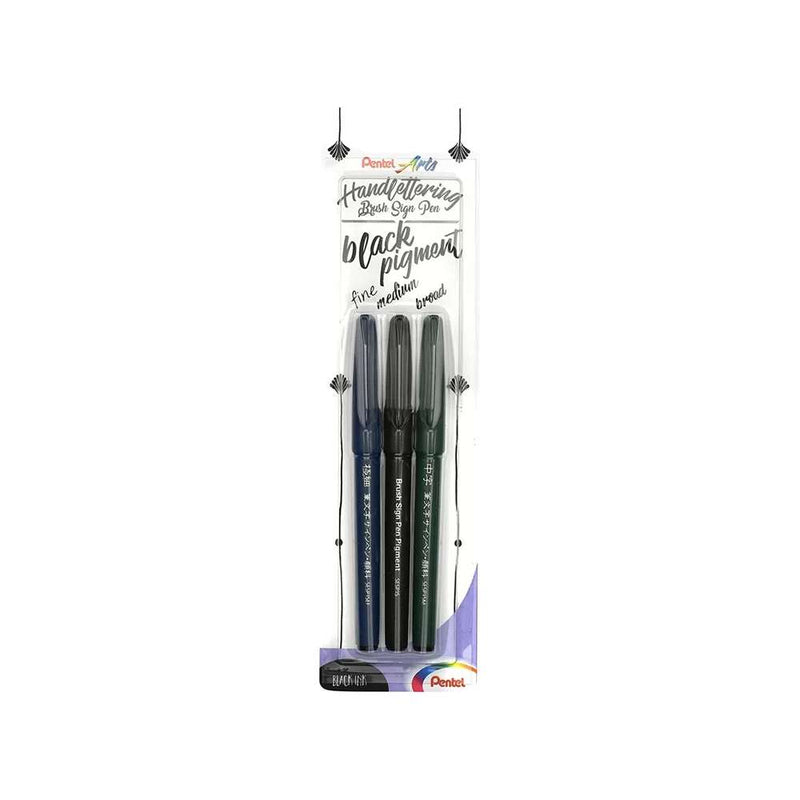 Set 3 Rotuladores Punta Pincel Negro Pentel