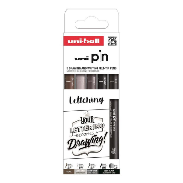 Set 5 Rotuladores Lettering Uni-Ball Pin