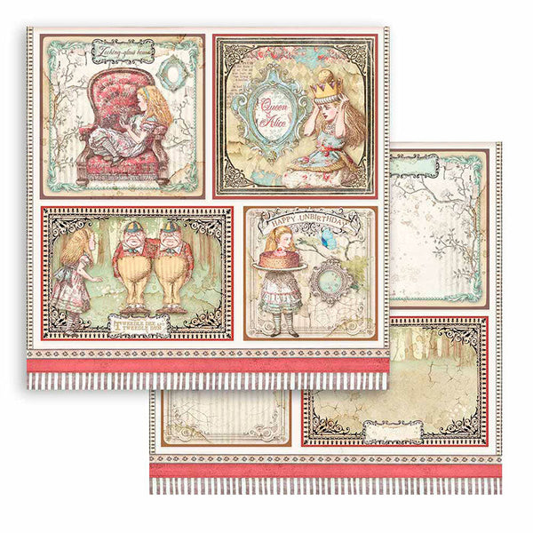 Set Papel Scrap Alice Looking Glass 8x8 Stamperia (1)