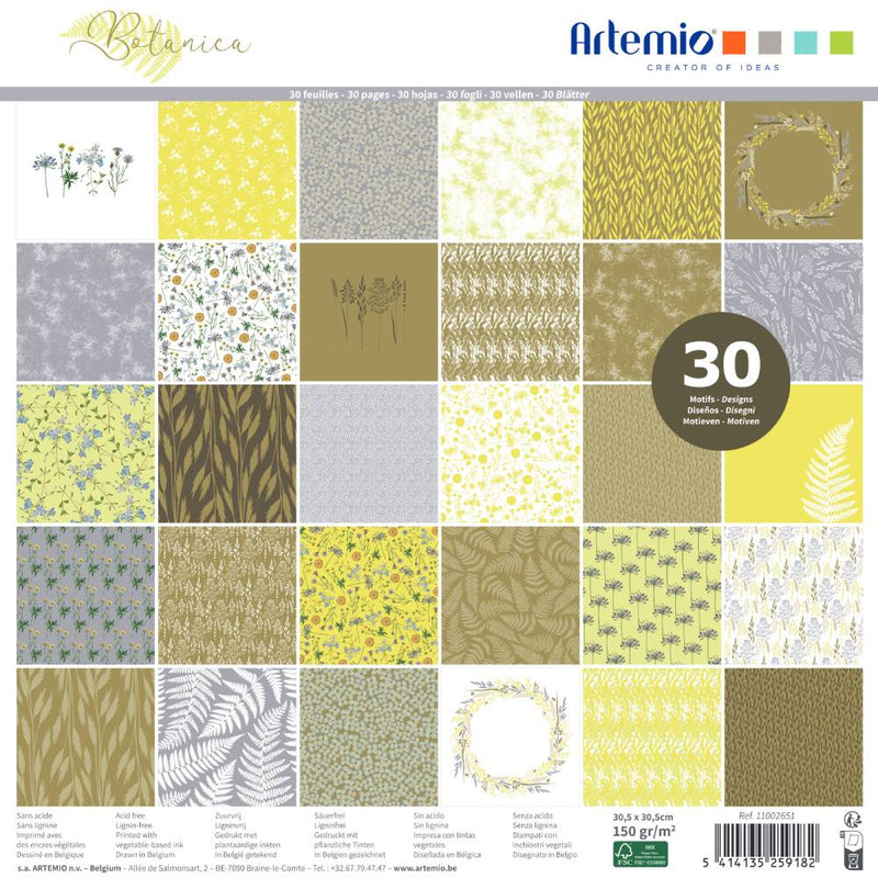 Set 30 Papeles Scrap 30x30 Colección Botánica Artemio