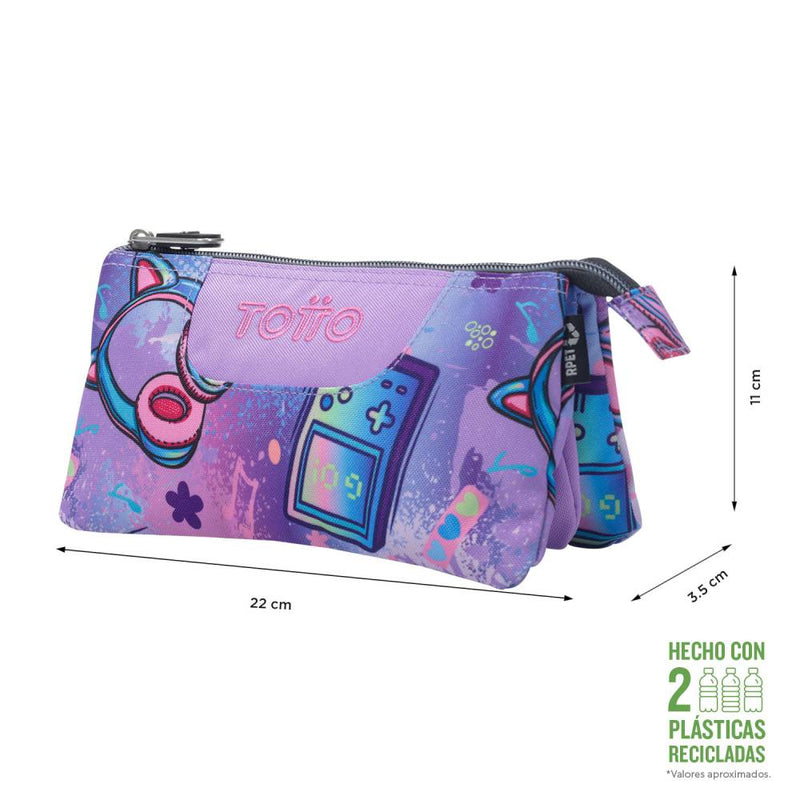 Estuche Escolar Totto Tablero Morado Meowsical Gaming (1)