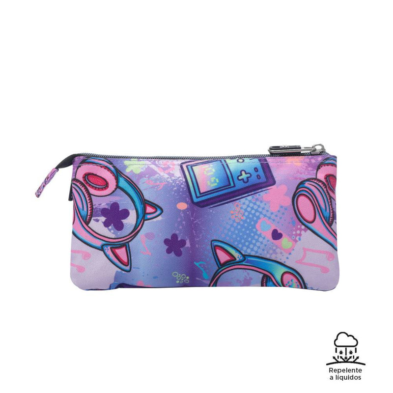 Estuche Escolar Totto Tablero Morado Meowsical Gaming (3)