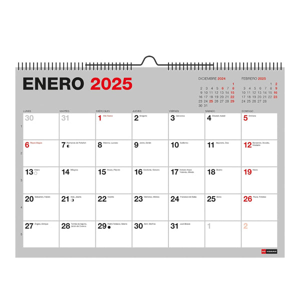 Calendario A4 Pared 18 meses Básico 2024-2025