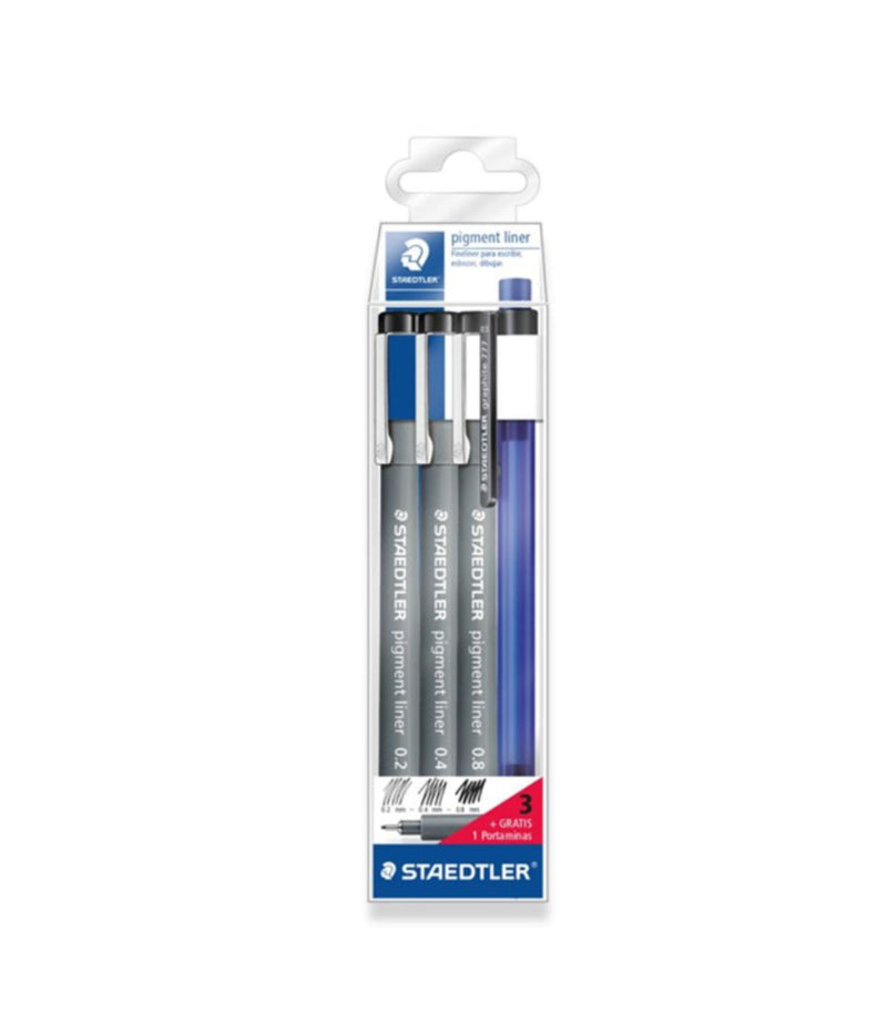 Set 3 Rotuladores Calibrados Pigment Liner 308 0,2 0,4 0,8 + Portaminas Staedtler