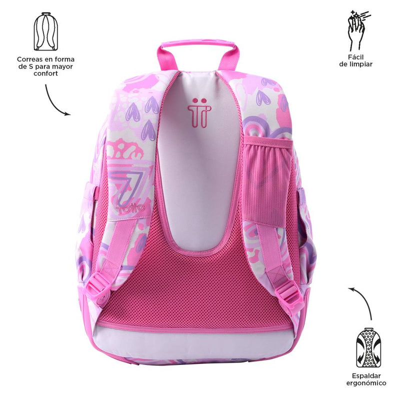 Mochila Escolar Totto Reforzada Rosa Amalia (2)