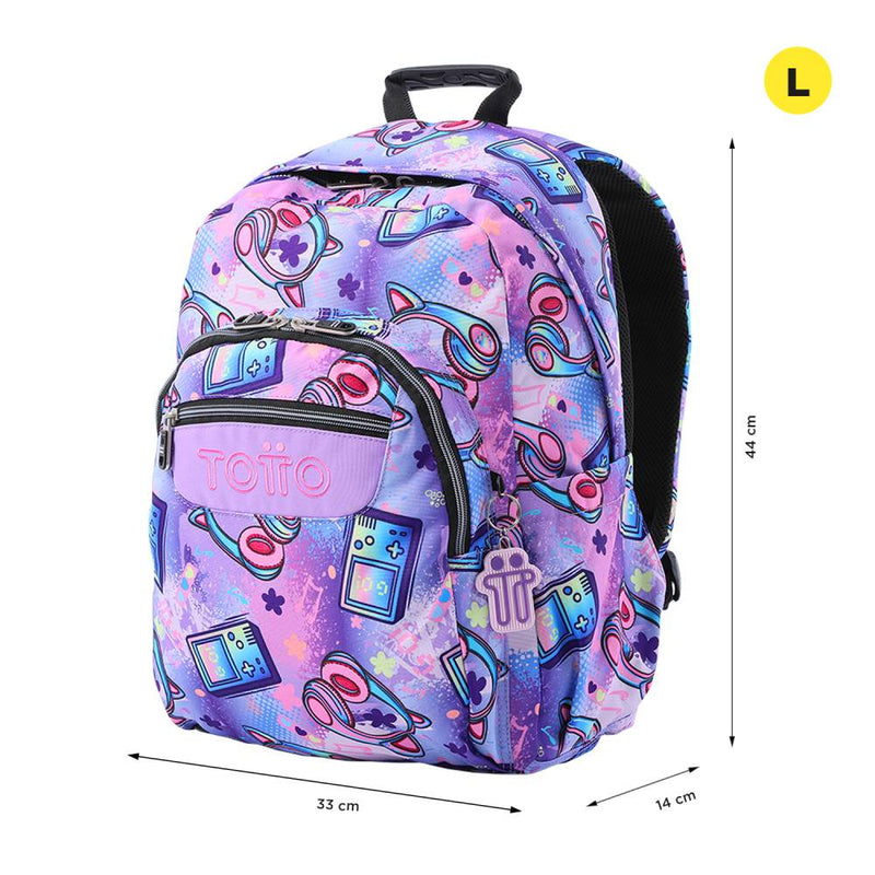 Mochila Escolar Totto Adaptable a Carro Morado Meowsical Gaming (1)