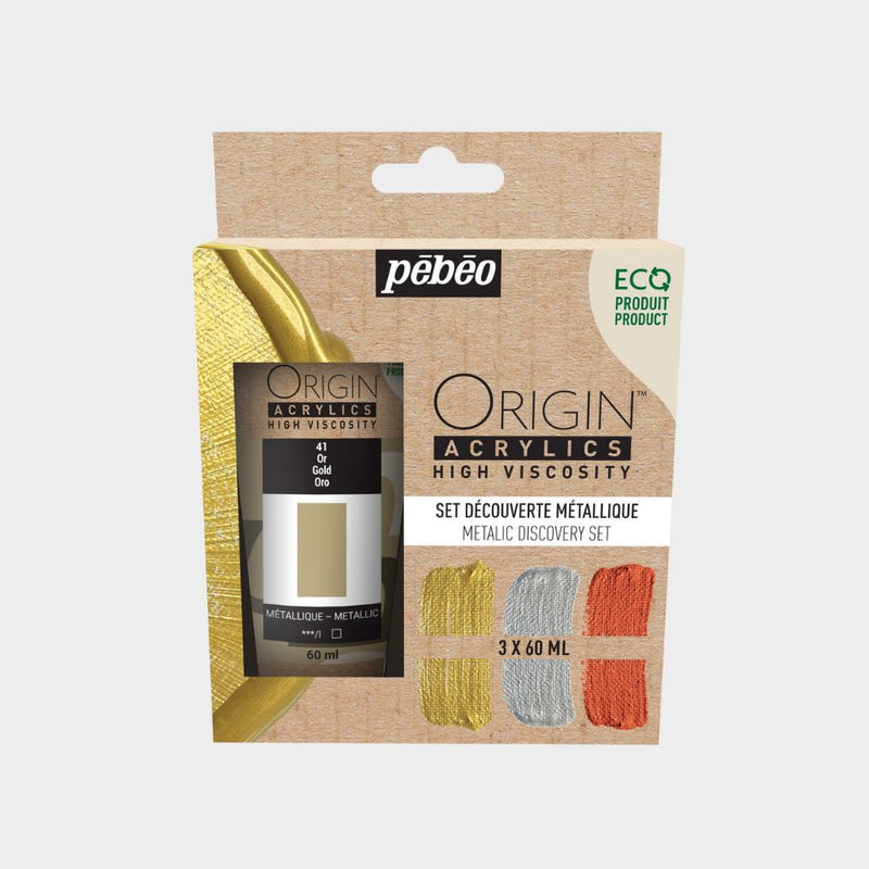 Set Metálico Pebeo Origin Acrylics Discovery 3x60ml