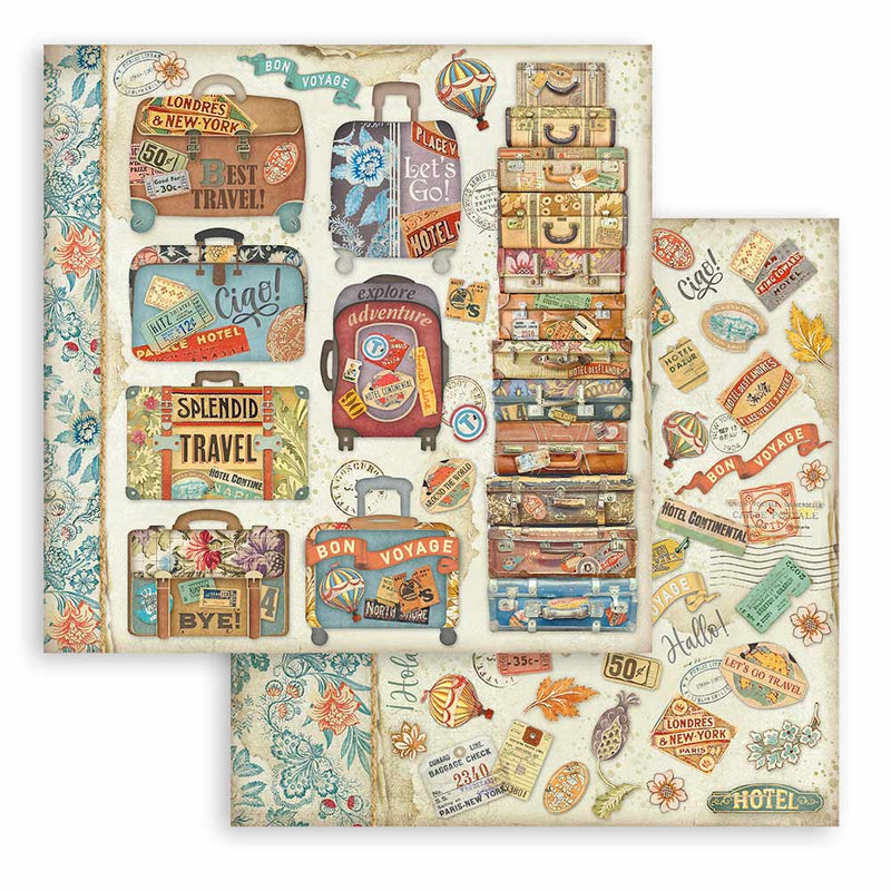 hoja scrapbooking stamperia art of travelling maletas suitcases