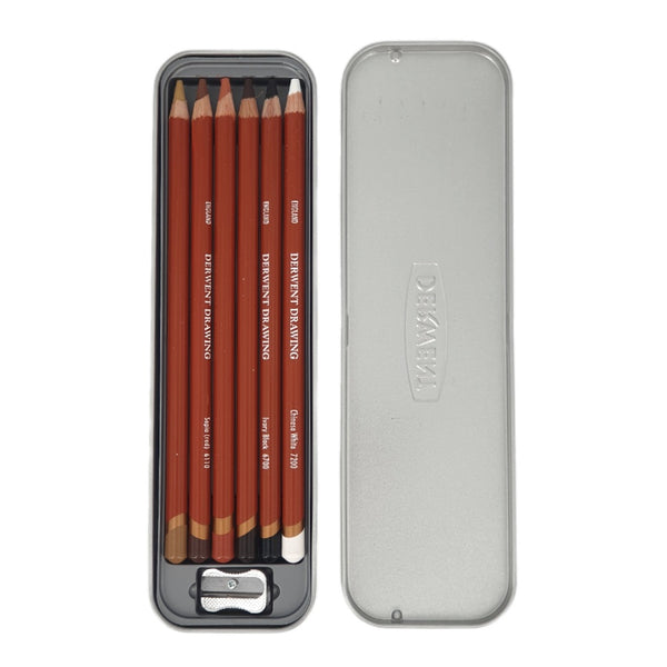 derwent estuche de metal 6 lapices de dibujo 