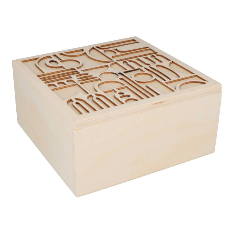 Caja Madera Cuadrada Relieve Abstracto Colección Boho Artemio