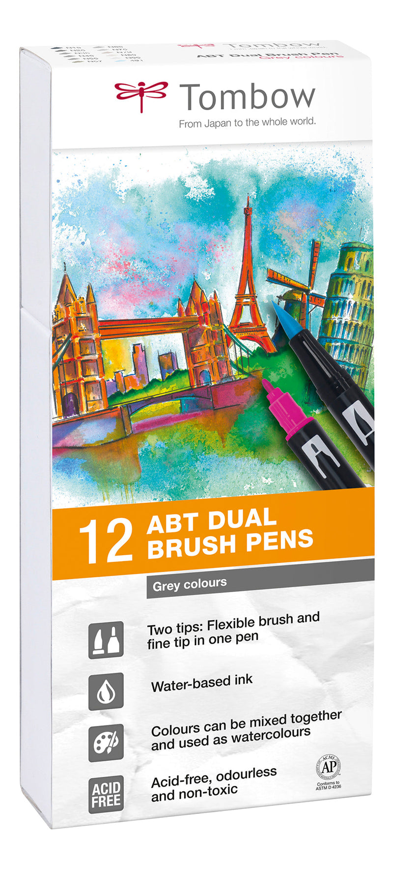 Set 12 Rotuladores Tombow Dual Brush Tonos Grises